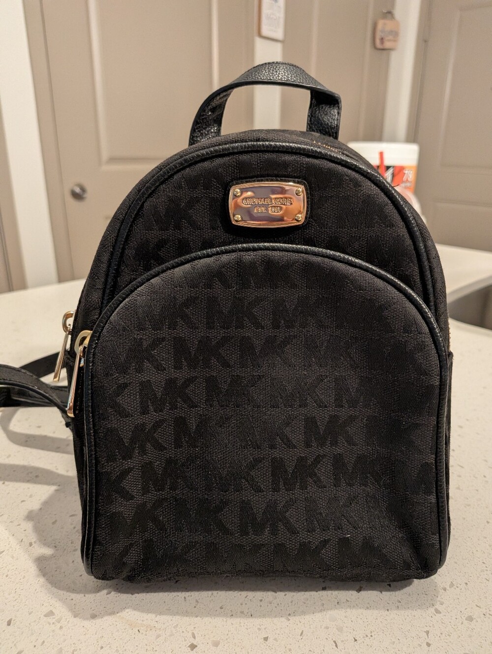 Michael Kors Black Signature MK Mini Backpack Gold Hardware EUC